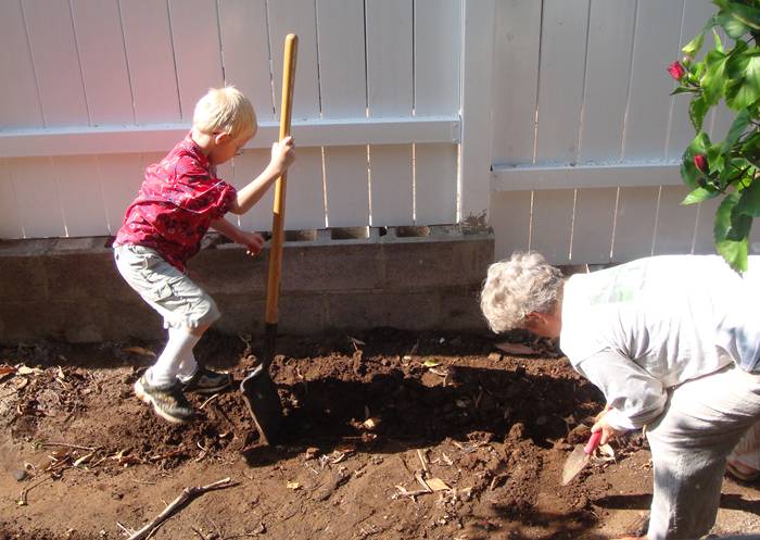 We called them Pokemon holes to make it more fun for Quentin Quentin digging