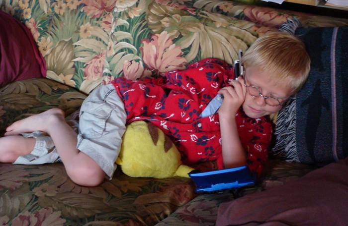 Quentin is quite comfortable with cell phones Quentin talking on cell phone
